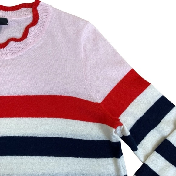 J. Crew Scallop Trimmed Pullover Striped Sweater Wool Blend Nautical NWT Sz XS - Picture 9 of 15
